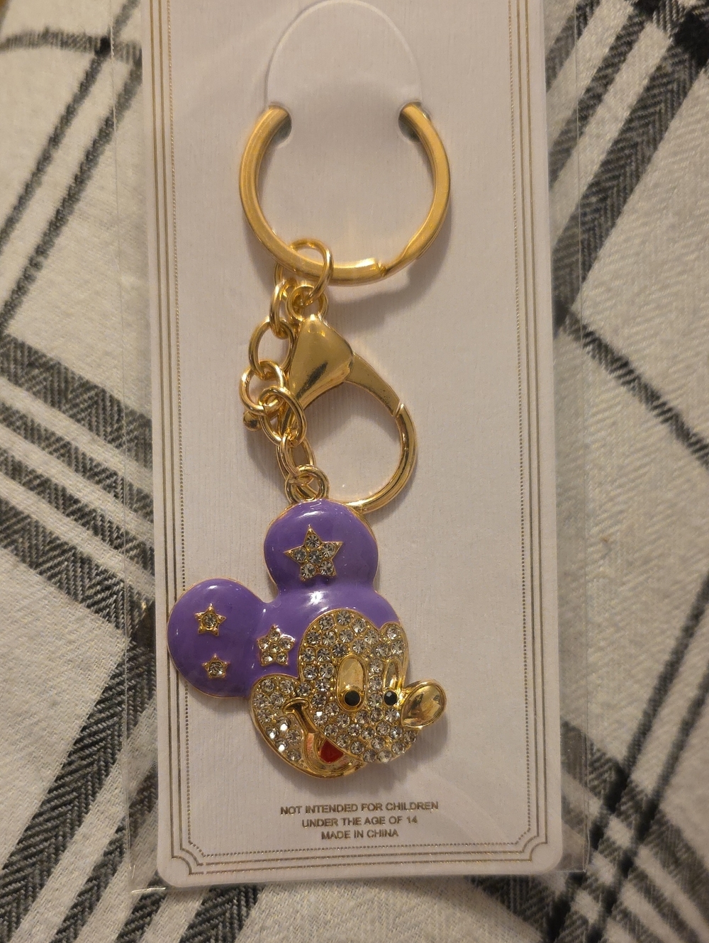Purple Mickey-Style Crystal Enamel Keychain